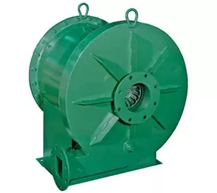 Green industrial centrifugal fan or blower.
