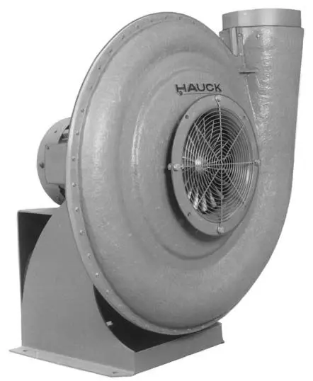 Industrial blower with visible fan and casing.